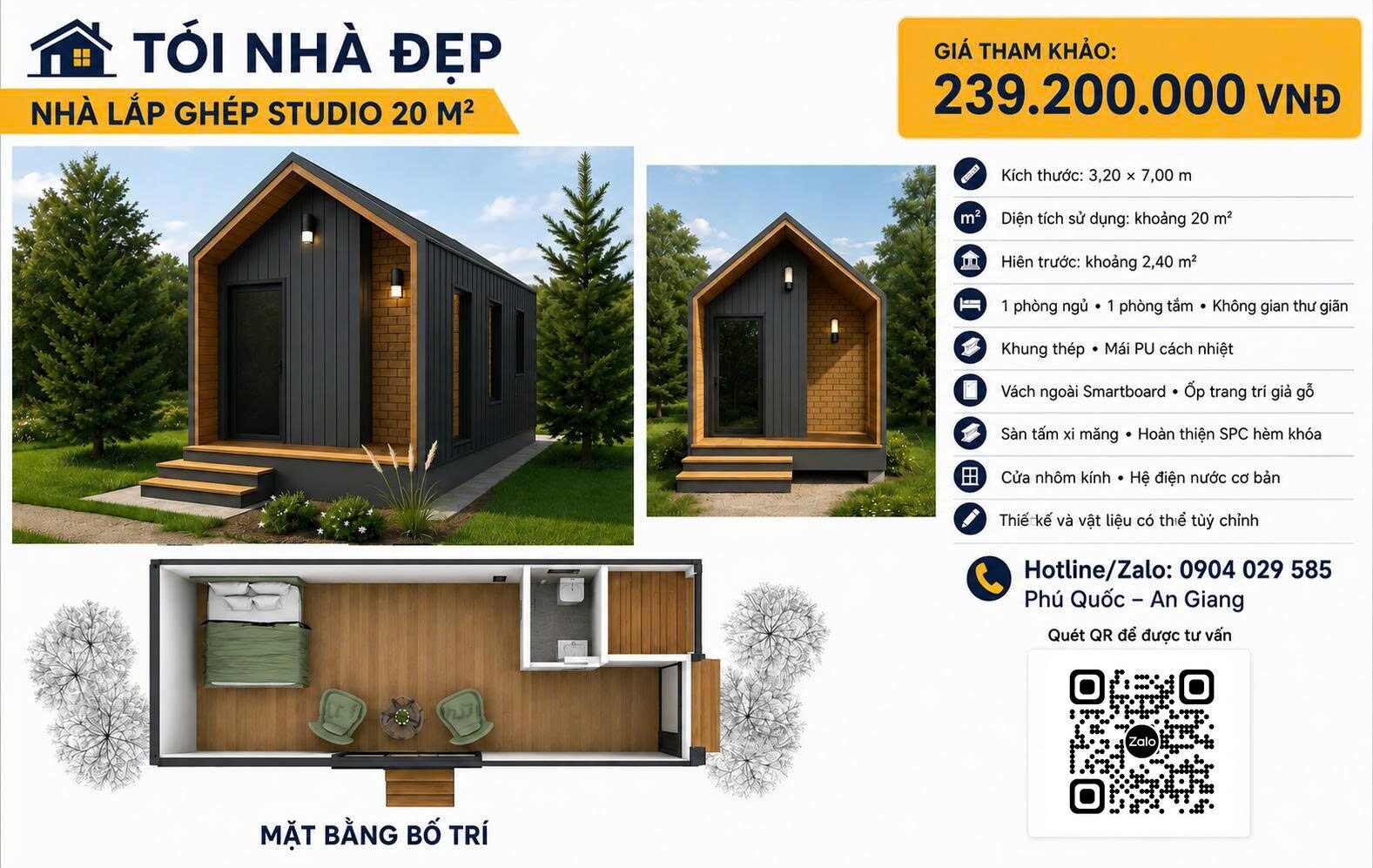 Mẫu bungalow lắp ghép tại Phú Quốc có hiên nghỉ dưỡng